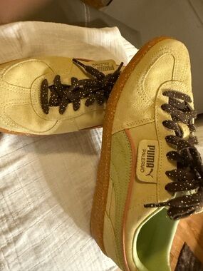 Puma Palermo Suede Sneakers in Yellow with Brown Laces